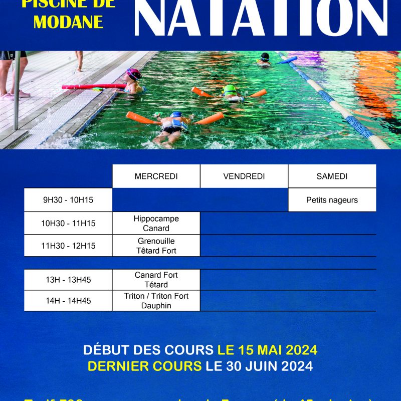 Affiche cours collectif ecole de natation saison 2024