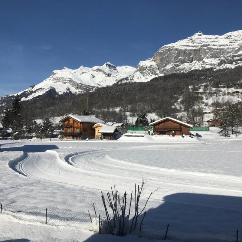 Piste ski de fond vue sur le massif du Mont Blanc