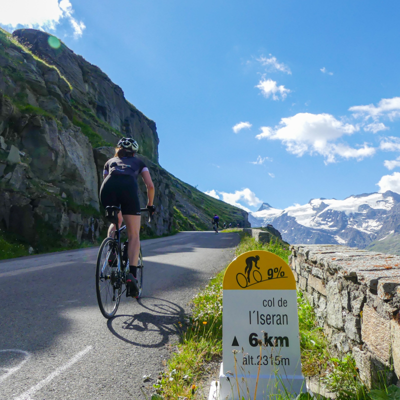 Cyclist 6km from the summit of the Col de l'Iseran in Savoie