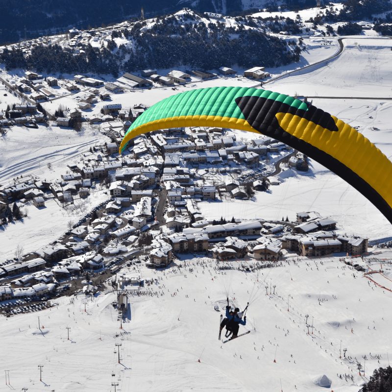 Paragliding flight over the village of Aussois