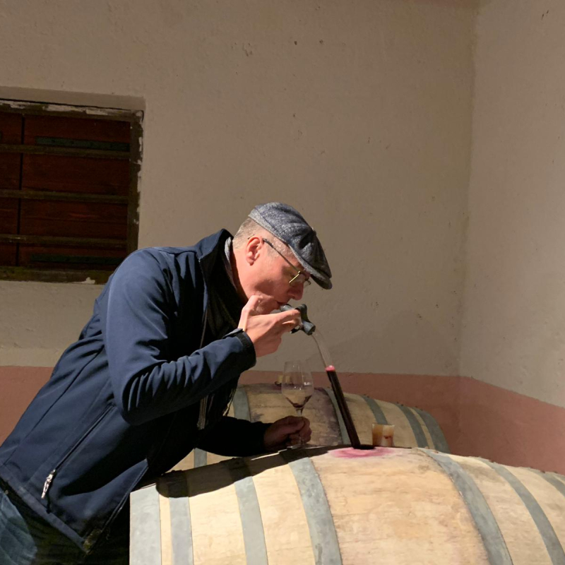 Tasting on wine barrels