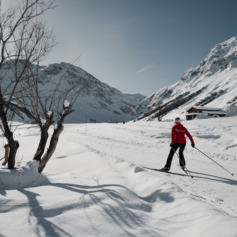 Cession ski de fond entre amies dans la Vallée du Manchet à Val d'Isère