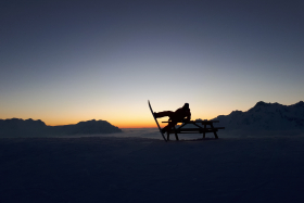 L'envers du décor : Ski au coucher du soleil