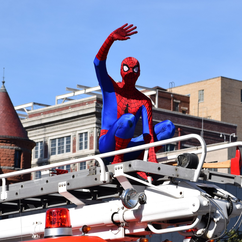 Spiderman on a vehicle