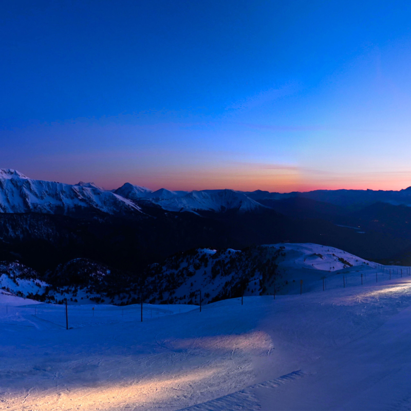 Chamrousse Croix summit webcam in winter sunset